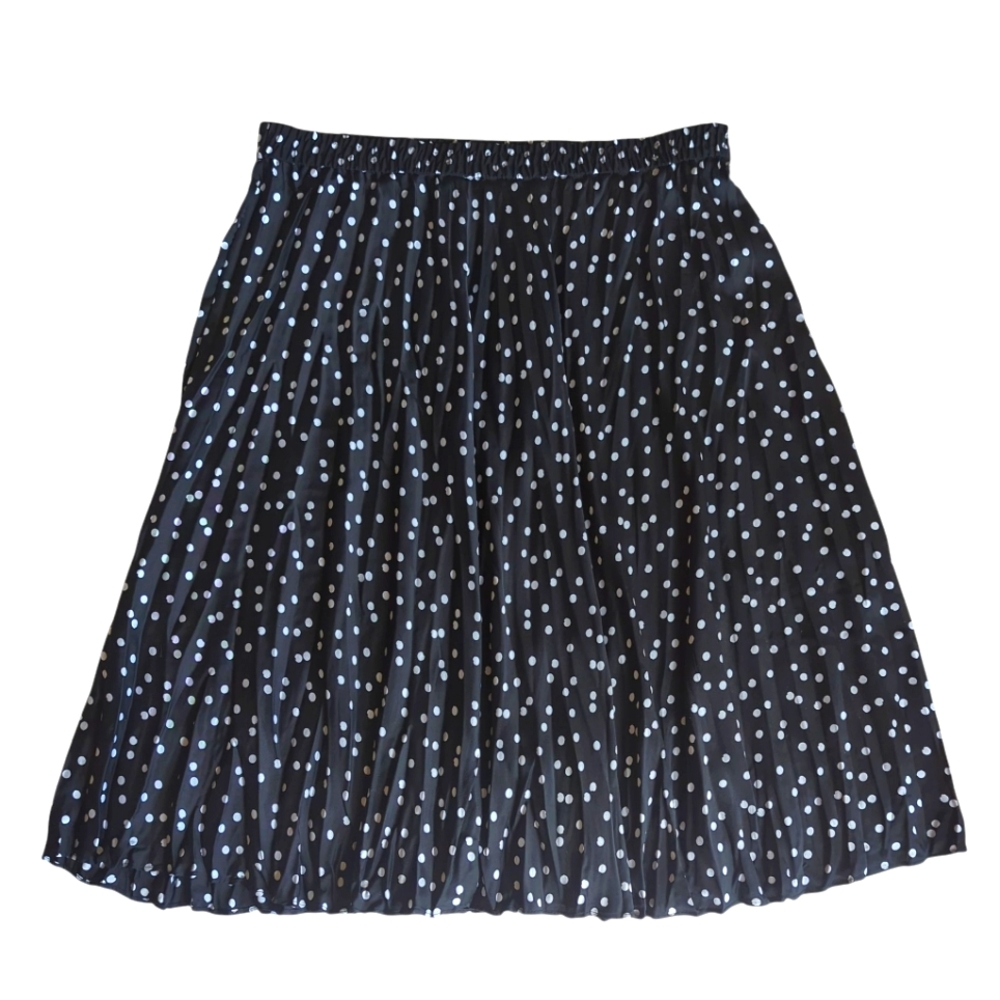 Time and Tru Polka Dot Pleated A-Line Skirt XXXL (22) Black White